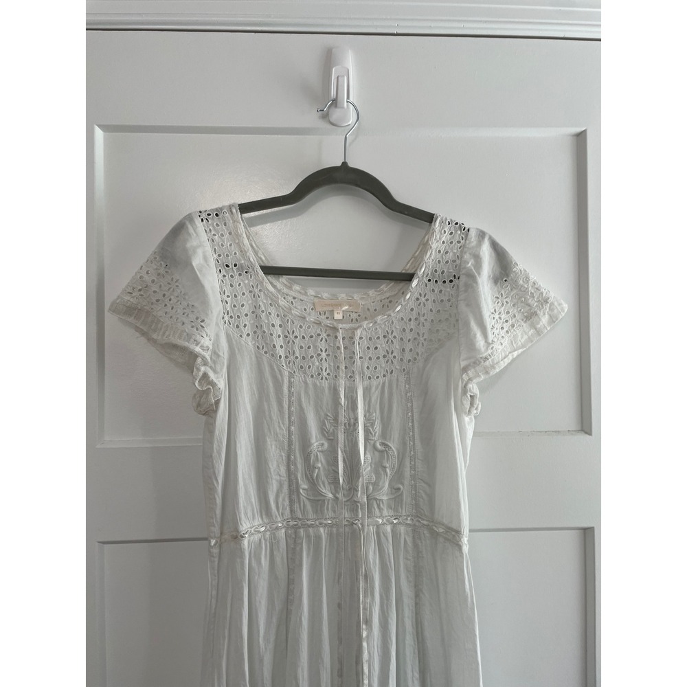 LoveShackFancy White Eyelet Lace Embroidered Midi Dress Flutter Sleeve XS - Picture 2 of 11